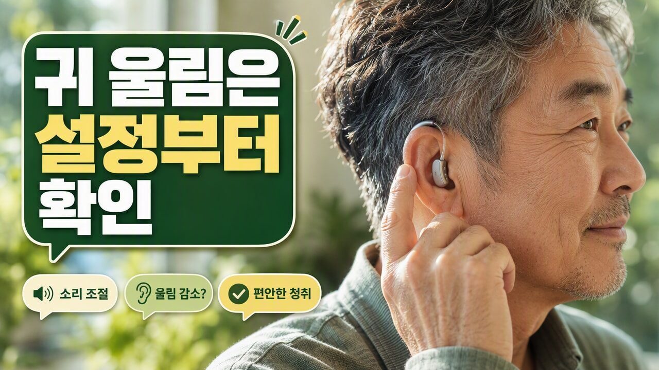 보청기 착용 중 귀에서 소리가 울릴 때, 주변 소음과 말소리 설정은 어떻게 다를까?